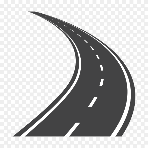 Curved highway road 3d realistic street pathway from black asphalt on transparent background PNG