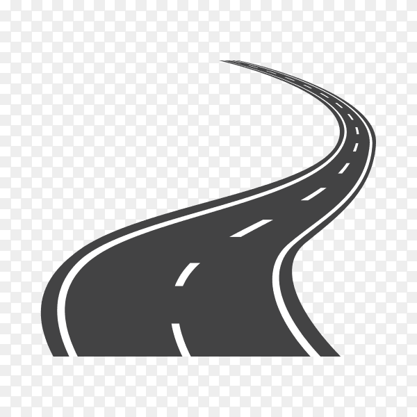 Curved highway road isolated on transparent background PNG