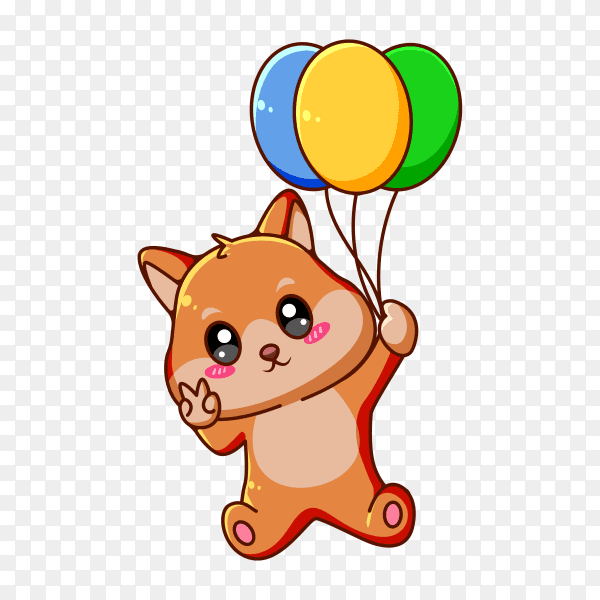 Cute and happy dog with balloon animal cartoon illustration on transparent background PNG