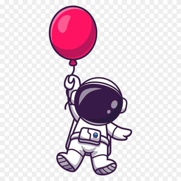 Cute astronaut floating with balloon cartoon on transparent background PNG
