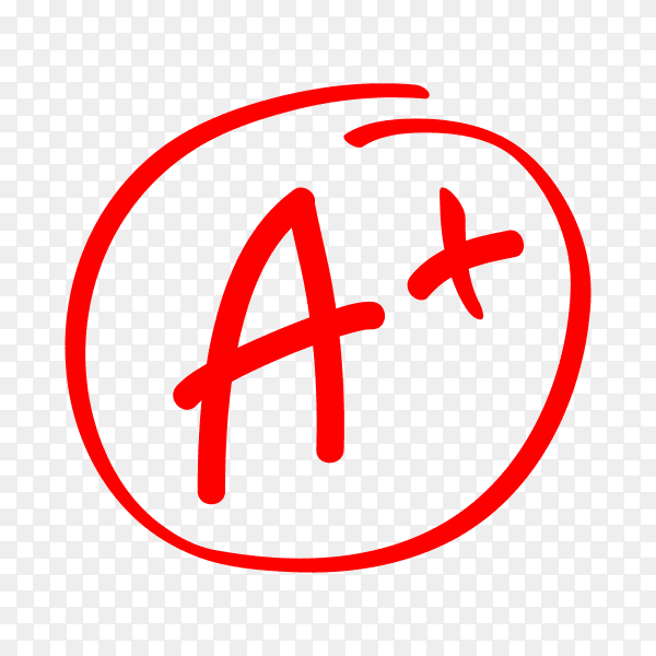 Grade result. hand drawn grade in red circle. test exam mark report on transparent background PNG