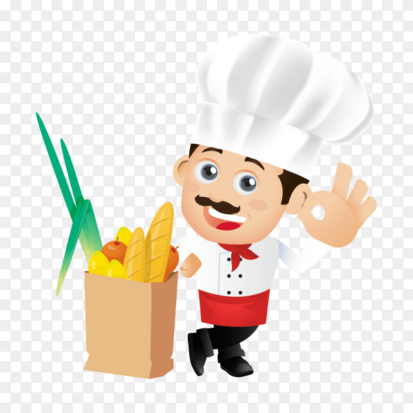 Hand drawn cartoon chef man on transparent background PNG