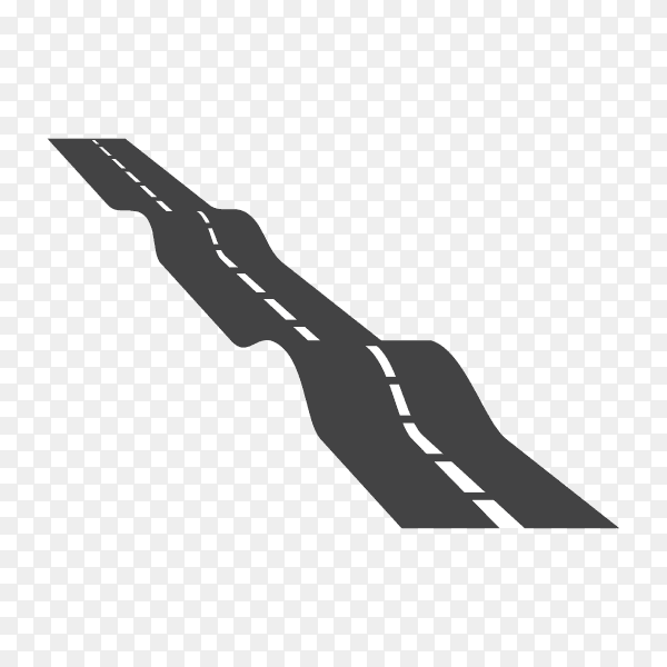 Isolated black color road or highway with dividing marking on transparent PNG