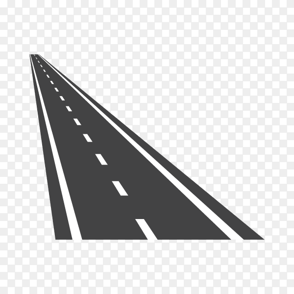 Isolated black color road or highway with dividing marking on transparent background PNG