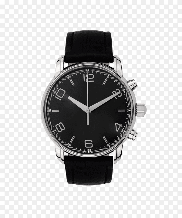 Luxury watch with leather wrist band isolated on transparent background PNG