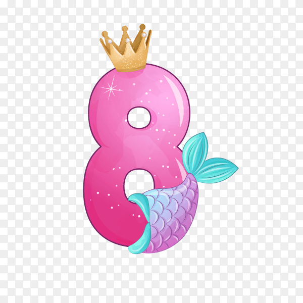 Number eight shaped Cute mermaid for birthday party on transparent background PNG