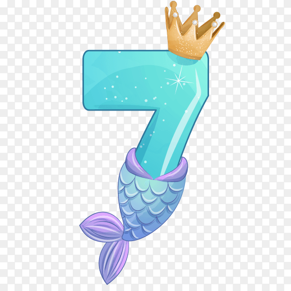 Number seven shaped Cute mermaid for birthday party on transparent background PNG