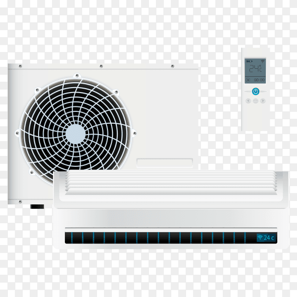 Split system air conditioner inverter. cool and cold climate control system on transparent background PNG