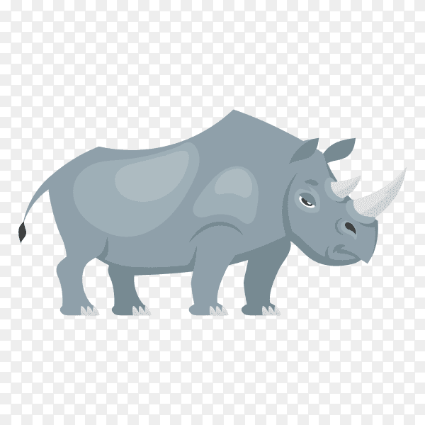 Standing rhinoceros side view. African animal in cartoon style on transparent background PNG