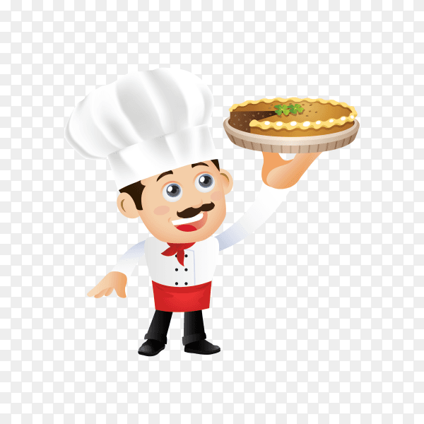 The chef man is holding a cake on transparent background PNG