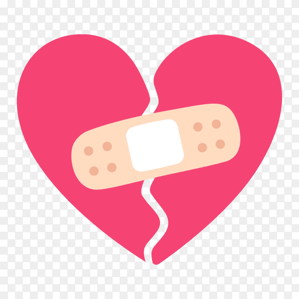 Cartoon heart crack fixed with bandage on transparent background PNG