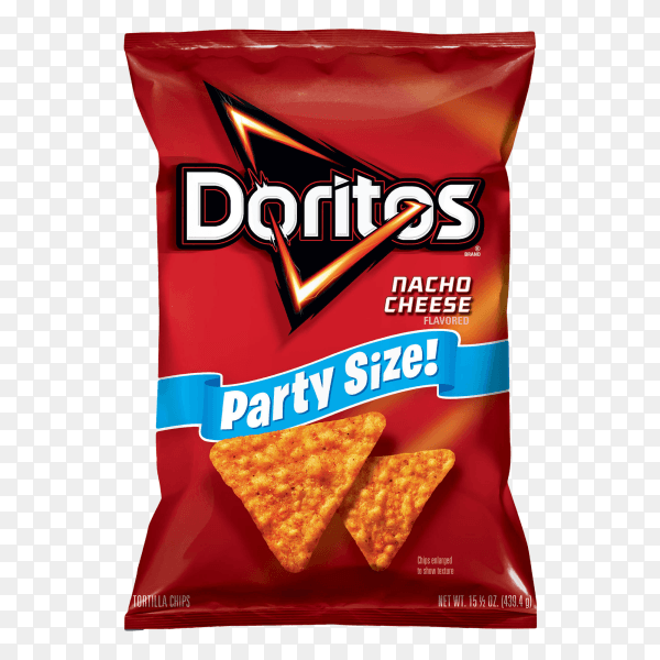 Doritos Nacho Cheese Flavored Tortilla Chips on transparent background PNG