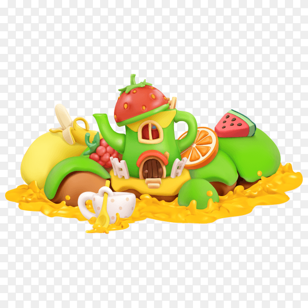 Fairy tale house. sweet fruits. cartoon illustration on transparent background PNG