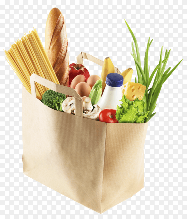 Paper bag with healthy food. healthy food.supermarket food concept on transparent background PNG
