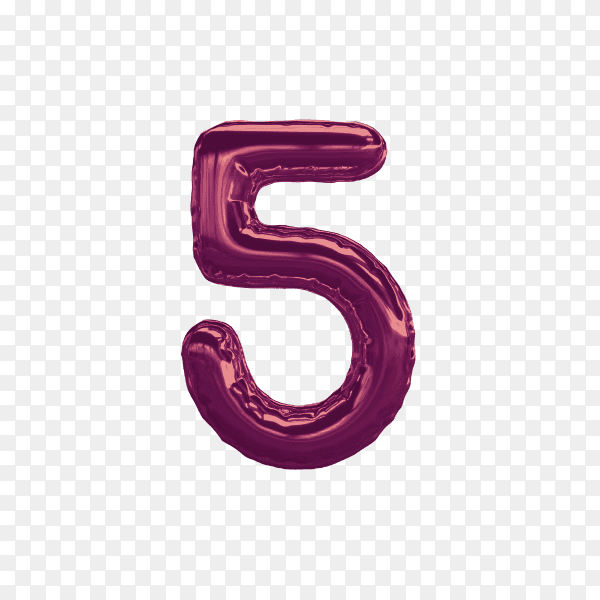 3D number 5 foil balloon on transparent background PNG