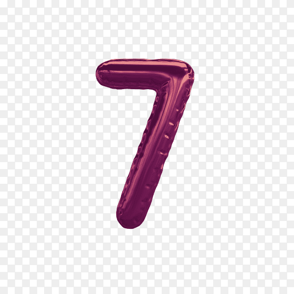 3D number 7 foil balloon on transparent background PNG