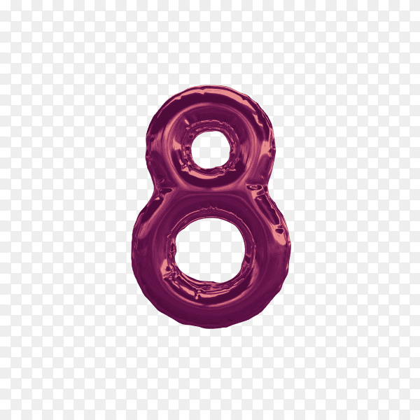 3D number 8 foil balloon on transparent background PNG