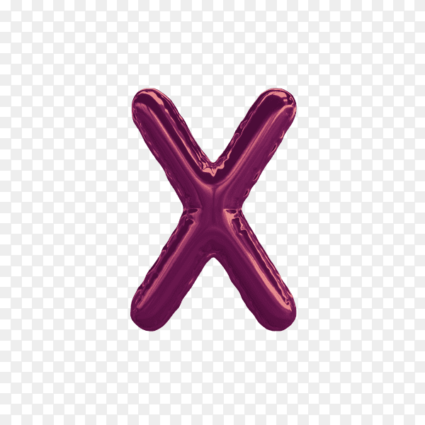3D rendering of alphabet letter X balloon Purple on transparent background PNG