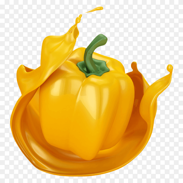 Abstract yellow pepper and a splash of juice on transparent background PNG