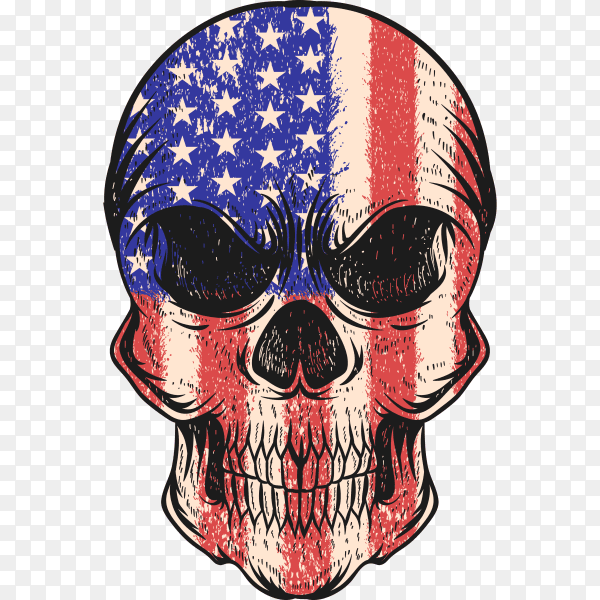 American Flag Skull Isolated on transparent background PNG