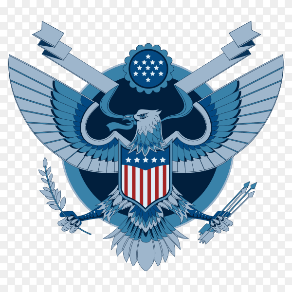 American eagle with USA flag shield on transparent background PNG