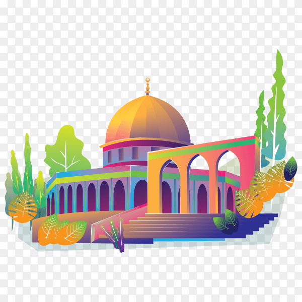 Beautiful mosque illustration on transparent background PNG