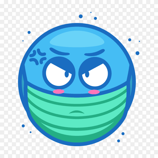 Blue face with protect surgical medical mask on transparent background PNG