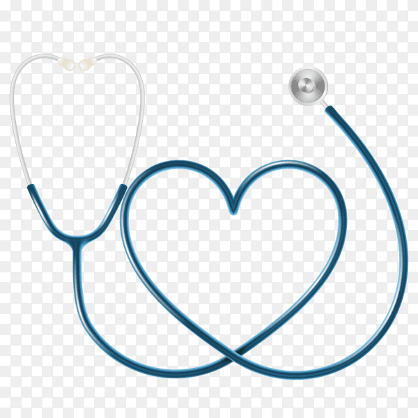 Blue stethoscope in shape of heart on transparent background PNG