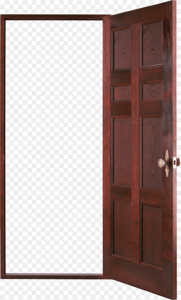 Brown open door on transparent background PNG