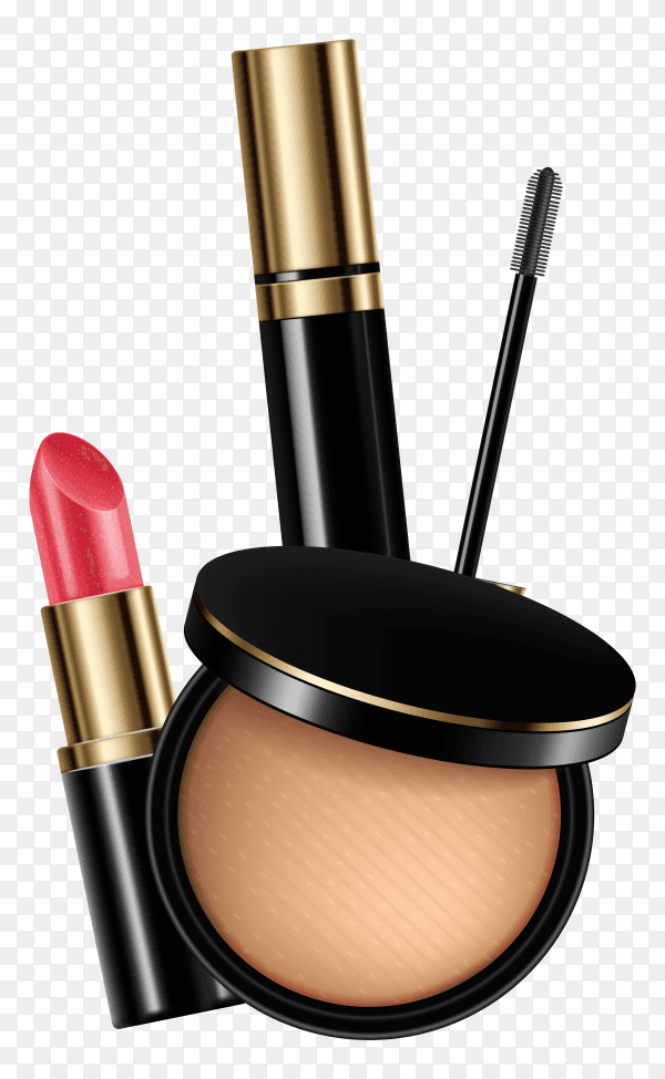Collection of make-up products on transparent background PNG