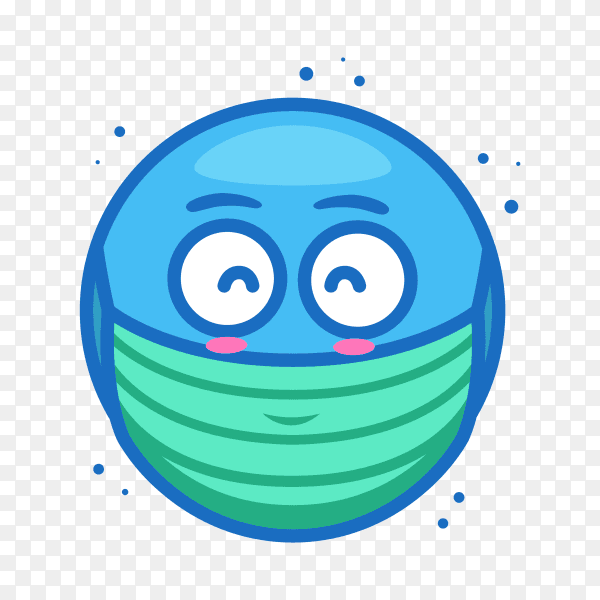 Cute blue face with protect surgical medical mask on transparent background PNG