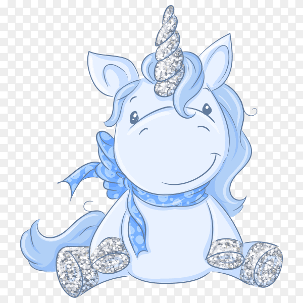 Cute cartoon unicorn watercolor on transparent background PNG