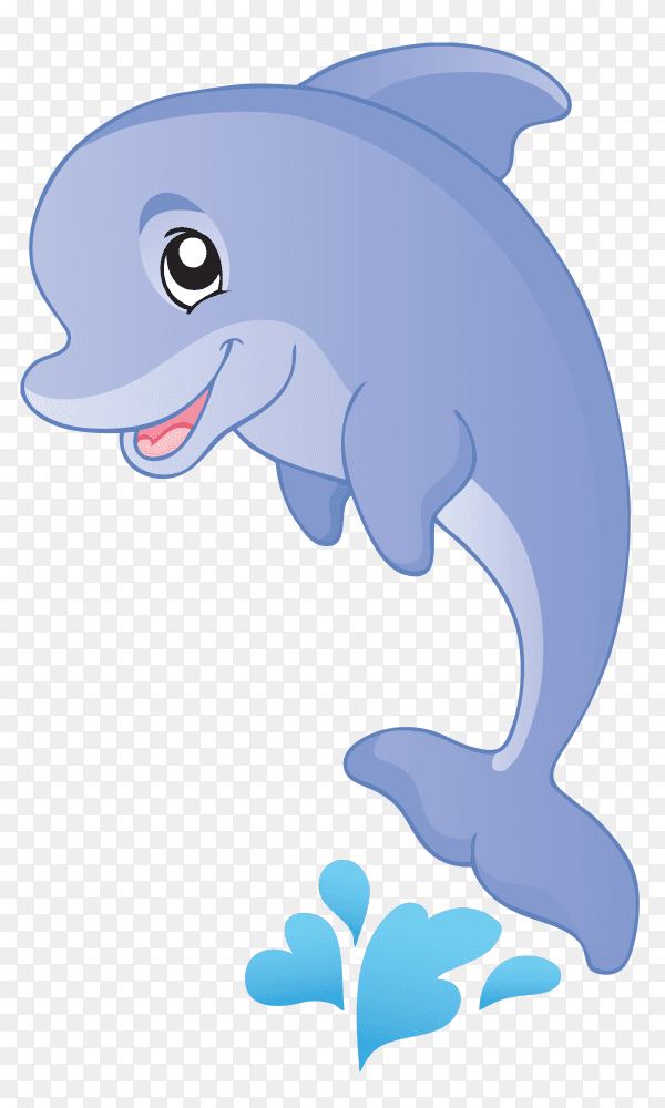 Cute dolphin cartoon illustration on transparent background PNG