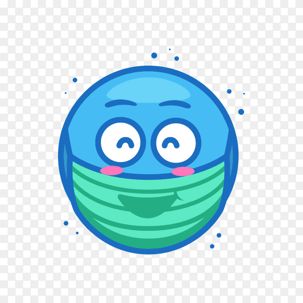 Emoji face wearing medical face mask on transparent background PNG