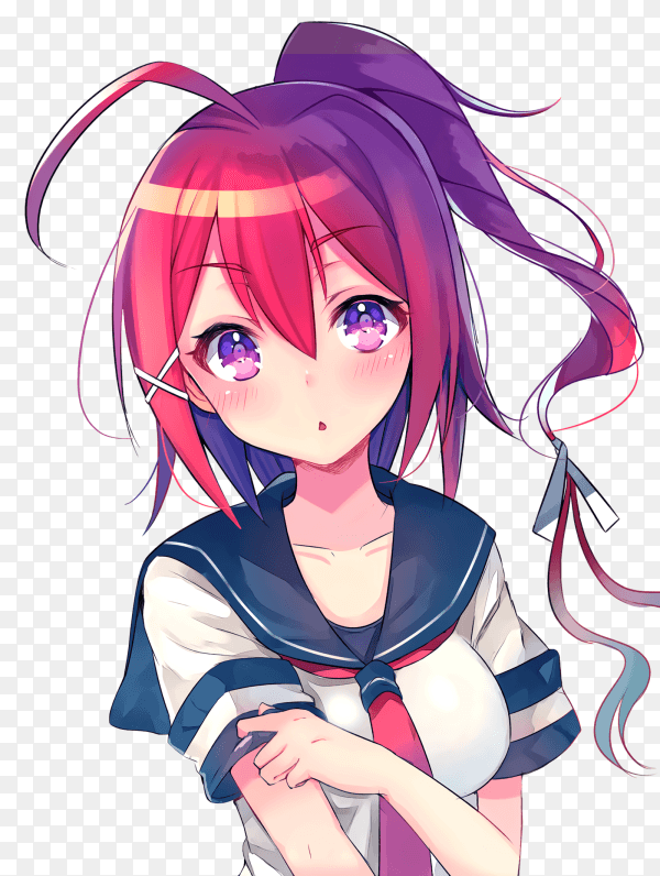 Hand drawn Anime girl character on transparent background PNG