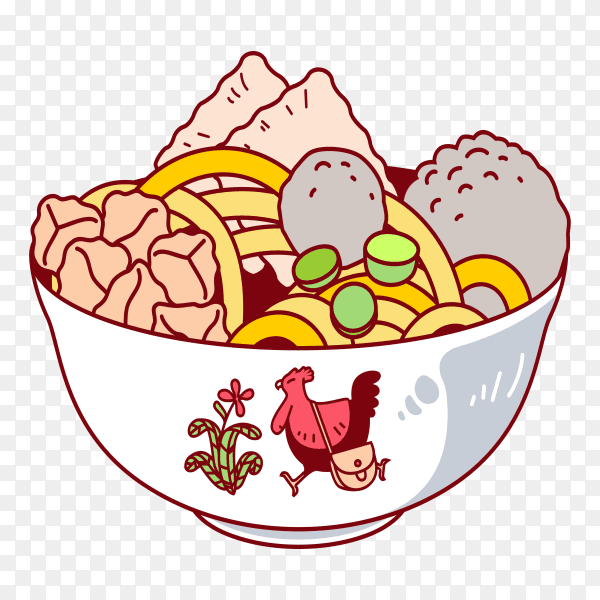Hand drawn Indonesian food on transparent background PNG