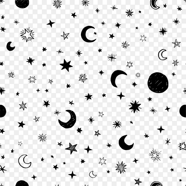 Hand drawn moons and stars on transparent background PNG