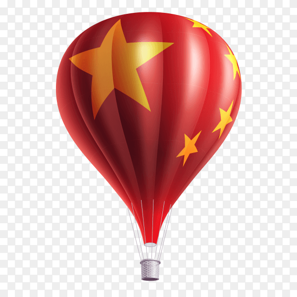 Hot air balloons painted as China flag on transparent background PNG