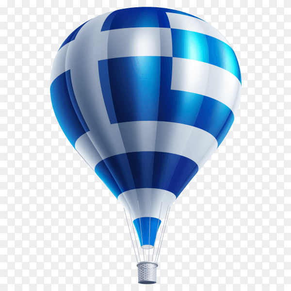 Hot air balloons painted as Greece flag on transparent background PNG
