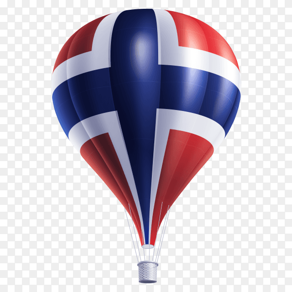 Hot air balloons painted as Norway flag on transparent background PNG