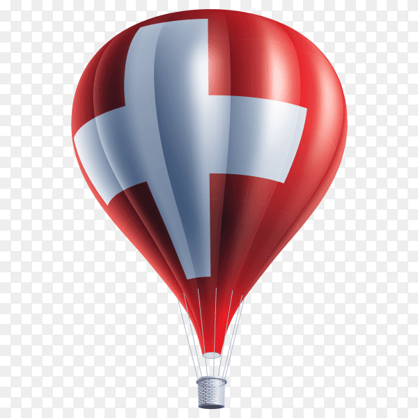 Hot air balloons painted as Switzerland flag on transparent background PNG