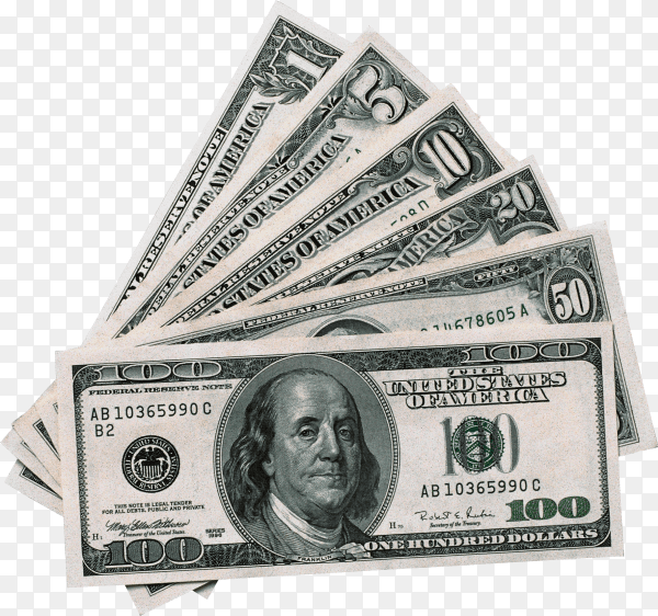 One hundred dollars banknotes on transparent background PNG