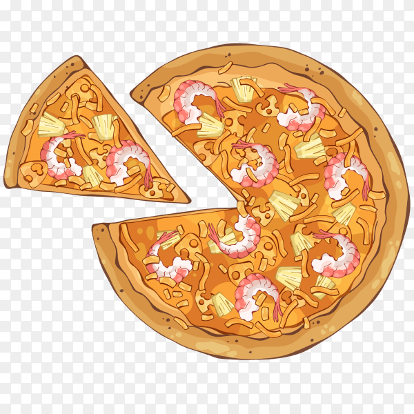 Pizza with slice composition illustration on transparent background PNG