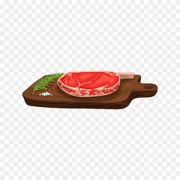 Raw meat on wooden board on transparent background PNG