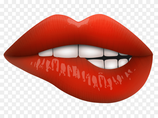 Realistic 3d red lips isolated on transparent background PNG