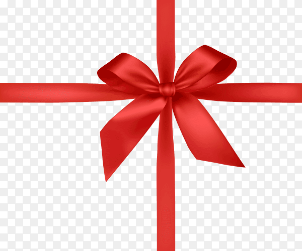 Red realistic bow with ribbon on transparent background PNG
