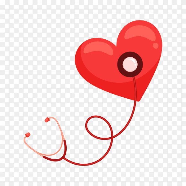 Red stethoscope with red heart on transparent background PNG