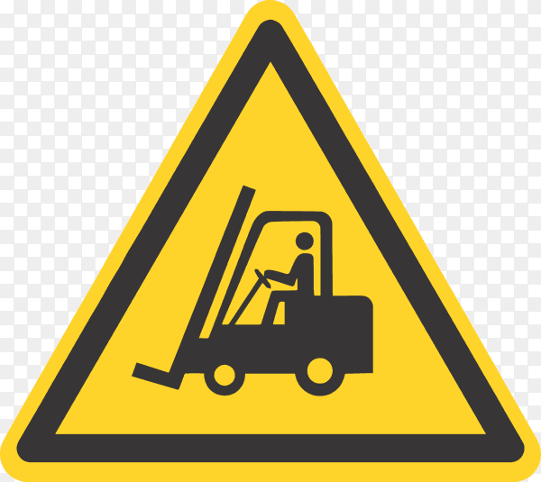 Sign showing warning of caution forklifts at industrial for safety on transparent background PNG