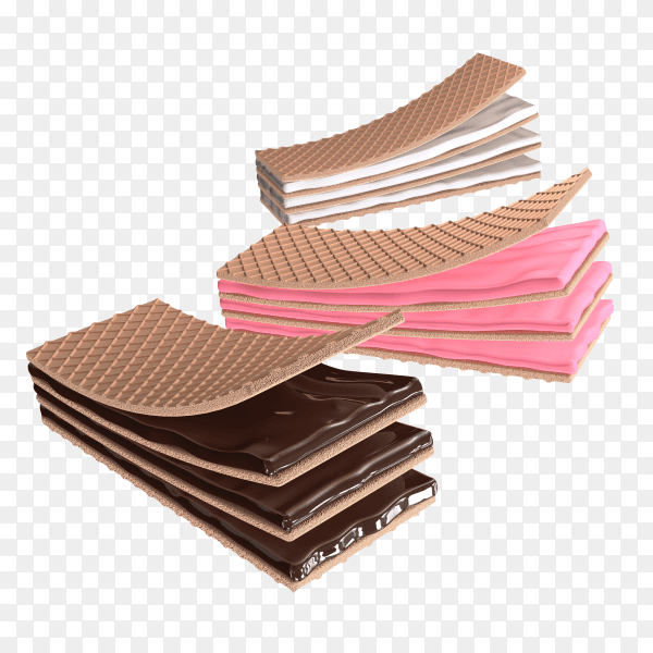 3d render crispy wafers with cream on transparent background PNG