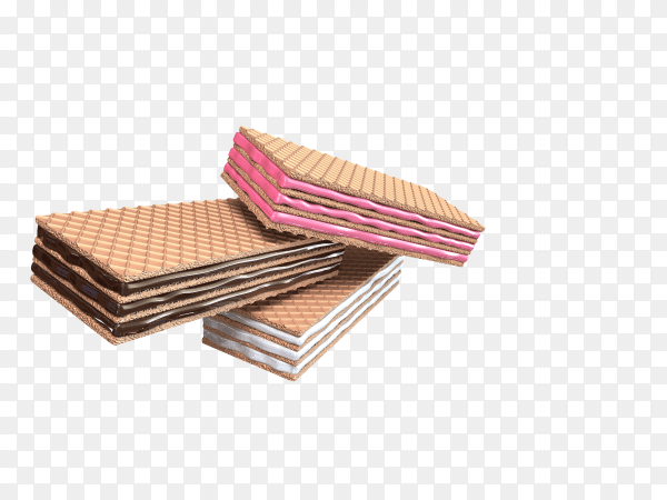 3d render set crispy wafer chocolate strawberry on transparent background PNG